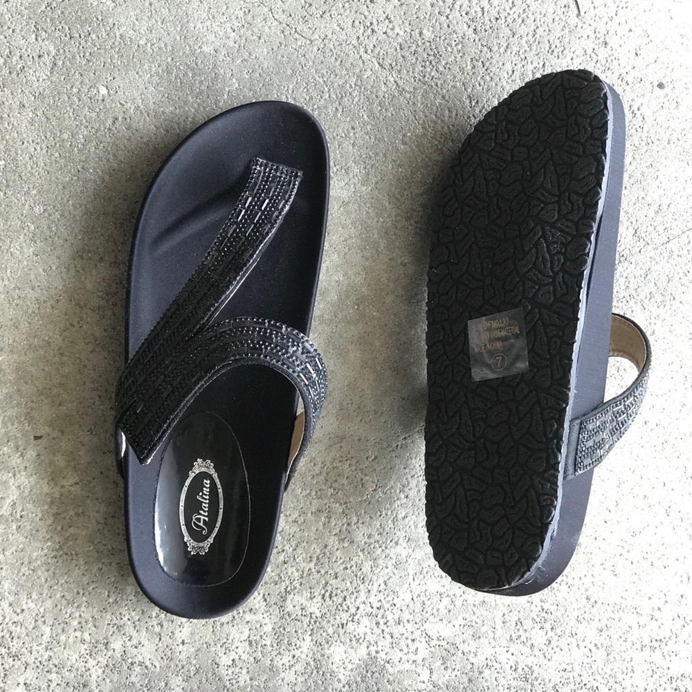 Italina Comfort Black Bling Flatform Slide Sandals - Picture 5 of 8